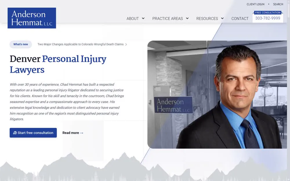 The Anderson Hemmat home page, a Denver law firm site we built.