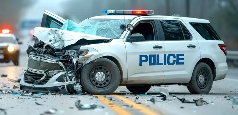 Crashed police SUV in roadway