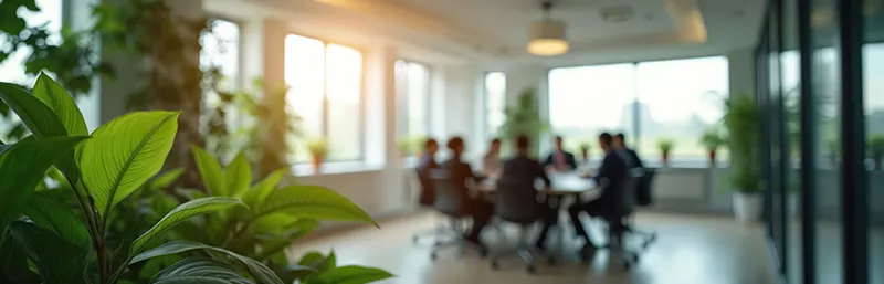 Group of lawyers in a meeting room far away and blurred out
