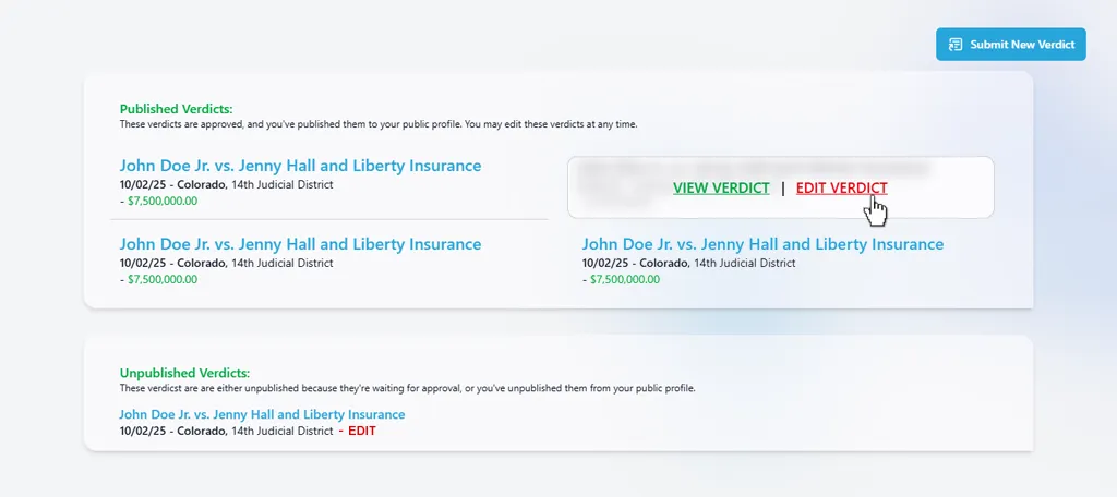 Manage your verdict entries