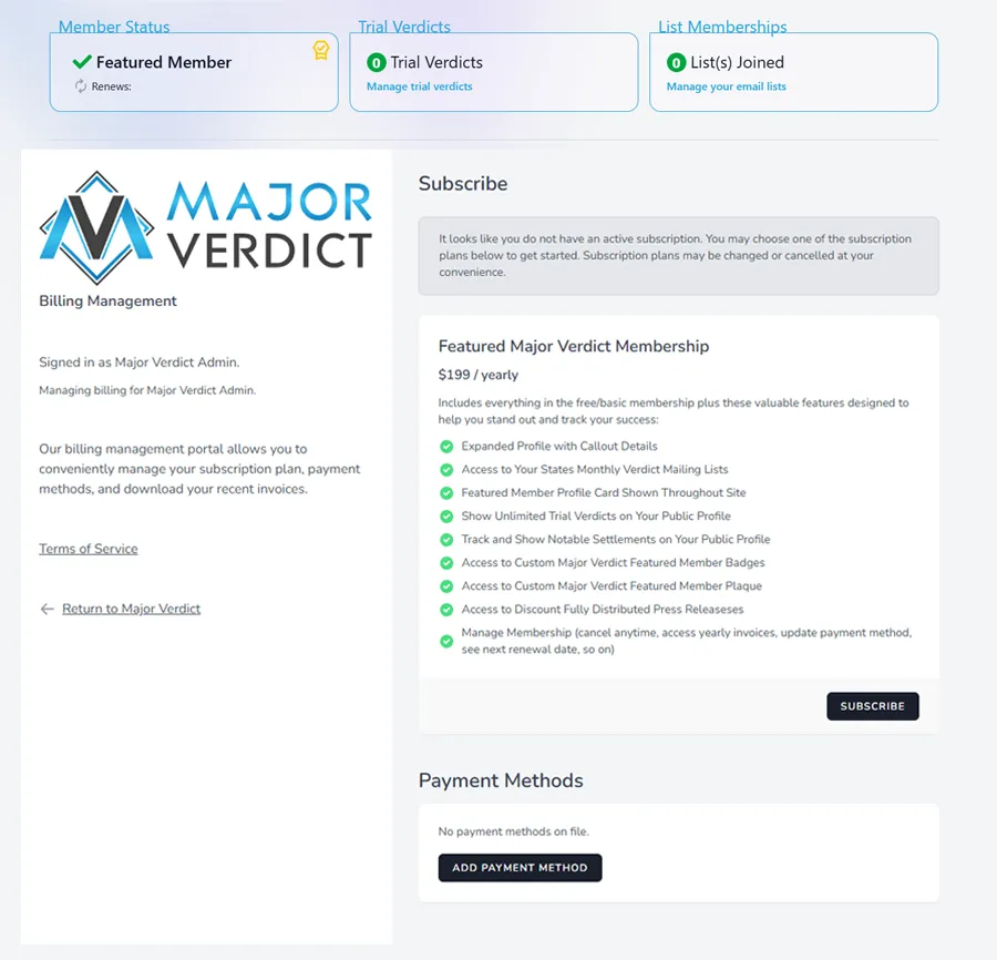 Fully control your Major Verdict membership