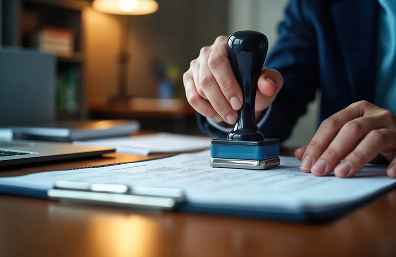 Paralegal notarizing legal document