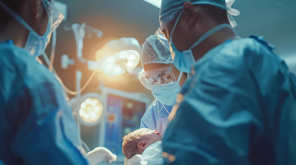 C-section birth in hospital operating room