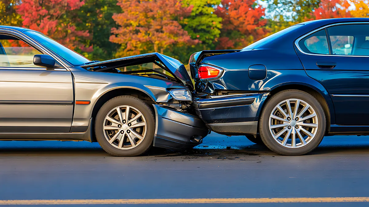 Rear-end car accident in middle of road