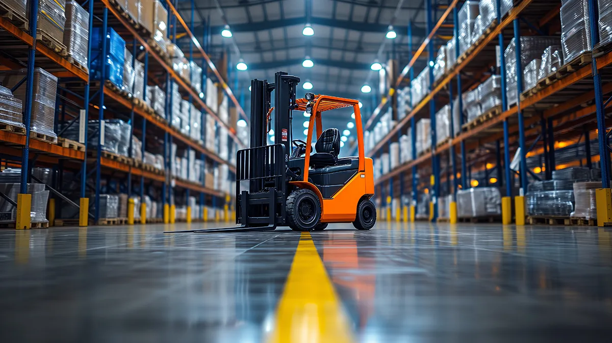 Forklift in large wharehouse