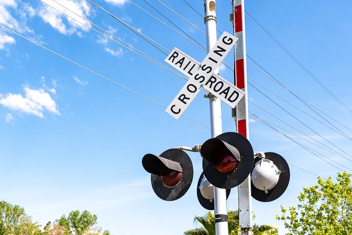 Railroad crossing sign and lights