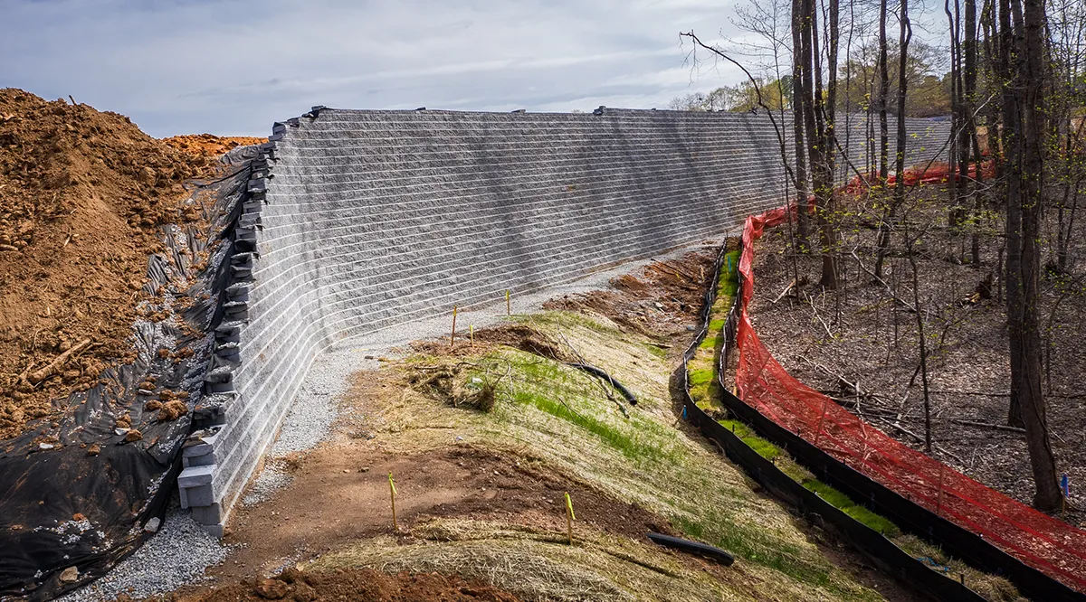 Retaining wall construction site