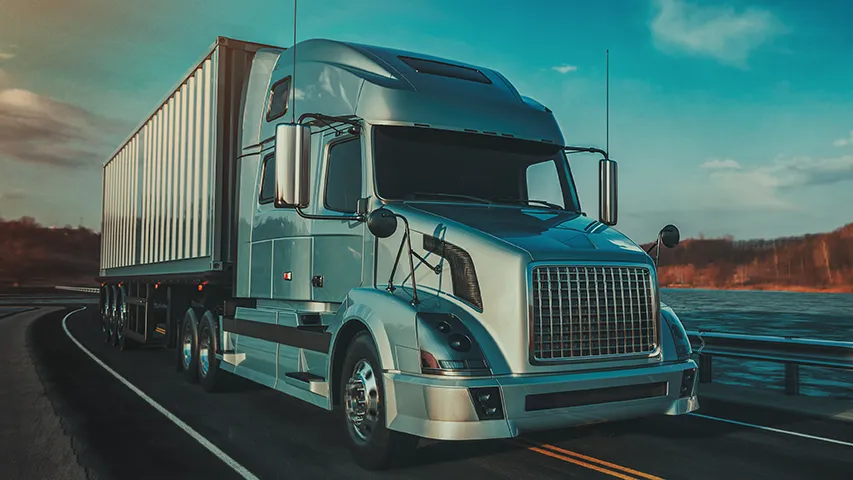 Semi truck driving on highway