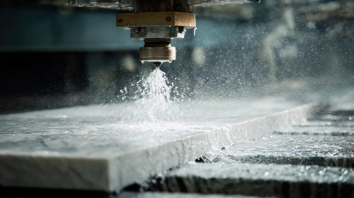 Stone countertop being manufactured
